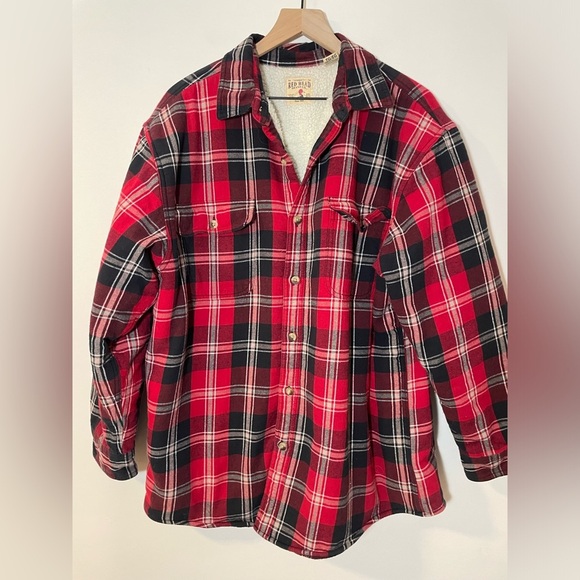Redhead Flannel Shirt Jacket Sherpa Lined Red Plaid Men’s XL Barn Coat Shacket - Picture 1 of 12